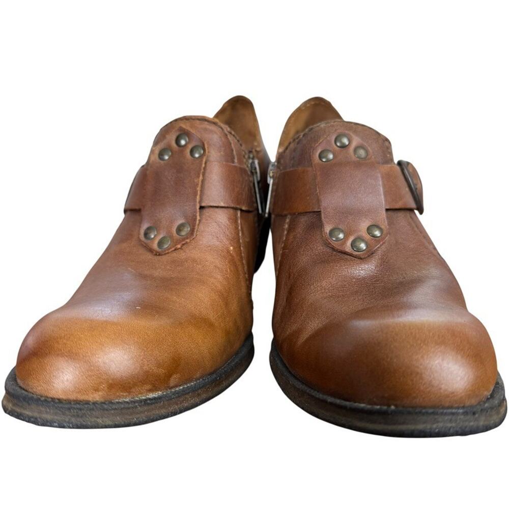 Born Brown Leather Chunky Block Heel Ankle Booties Boots Shoes Buckle Strap 7.5 - Picture 7 of 16